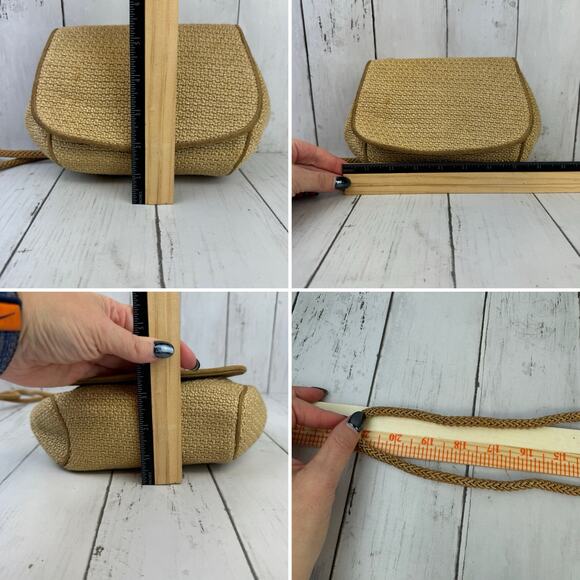 VTG De Veechi Tan/Gold Neutral Woven Jute Italian Clutch Shoulder Bag Beachy - Picture 10 of 11